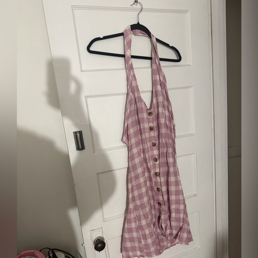 Urban Outfitters Pink Checkered Halter Dress